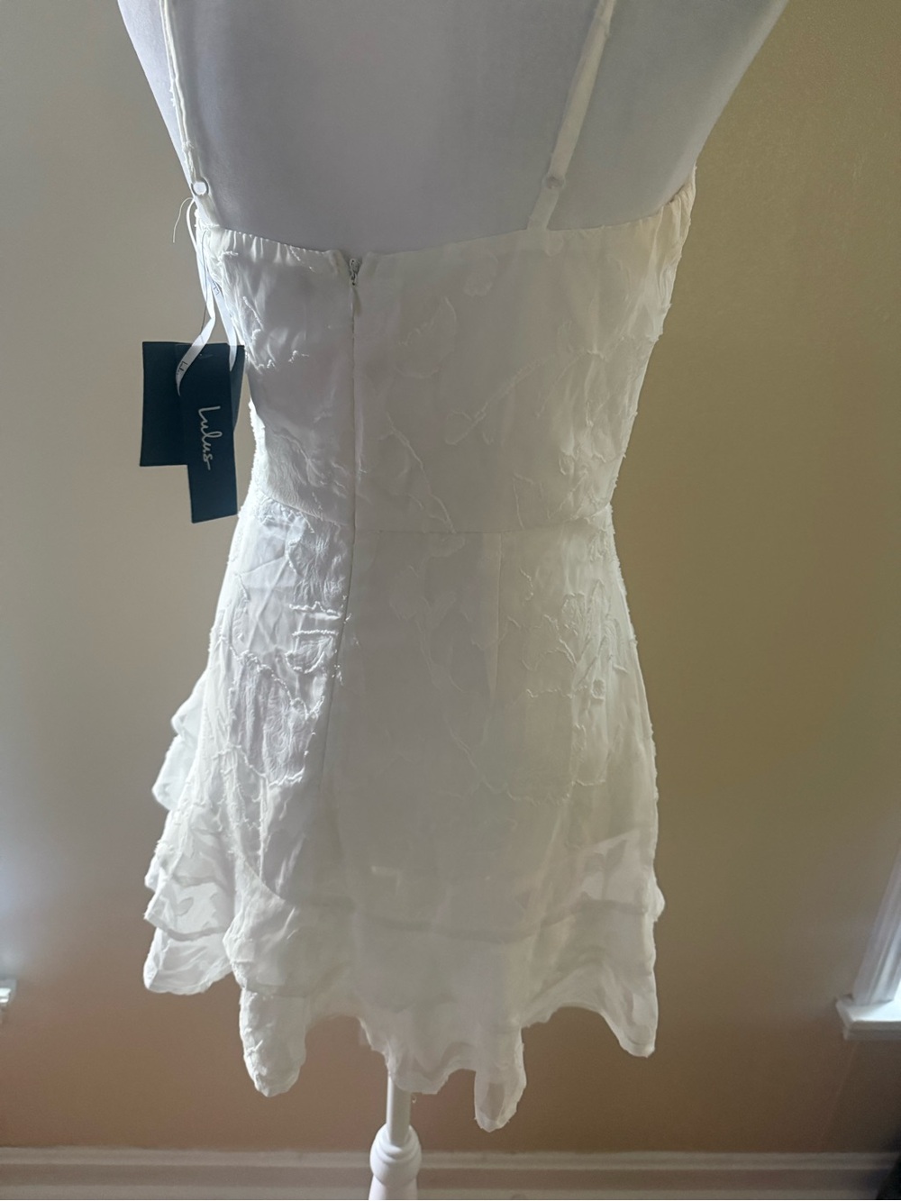 Lulus White Embroidered Ruffle Mini Dress | Small - Picture 4 of 5